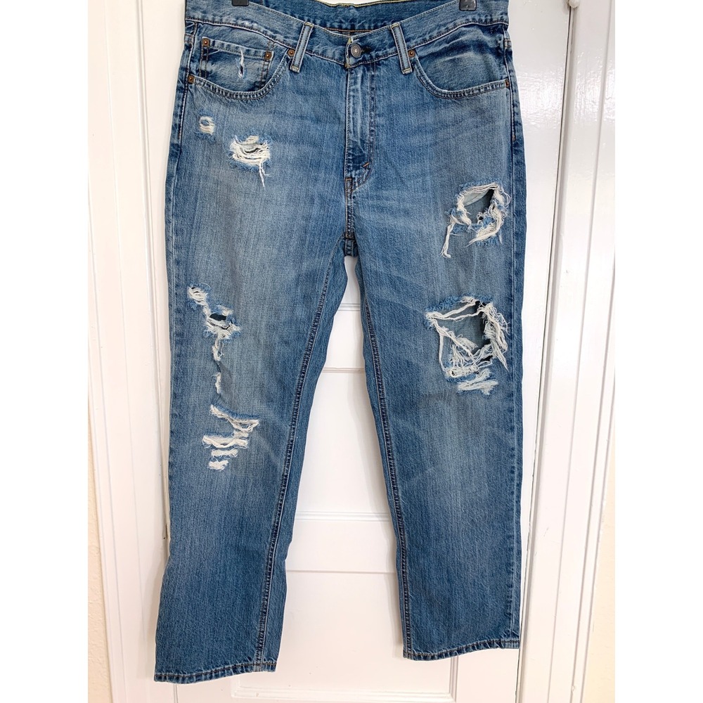 Levis 541 Mens Jeans 35x30 Blue Athletic Taper Distressed Thrashed Inseam 28.5
